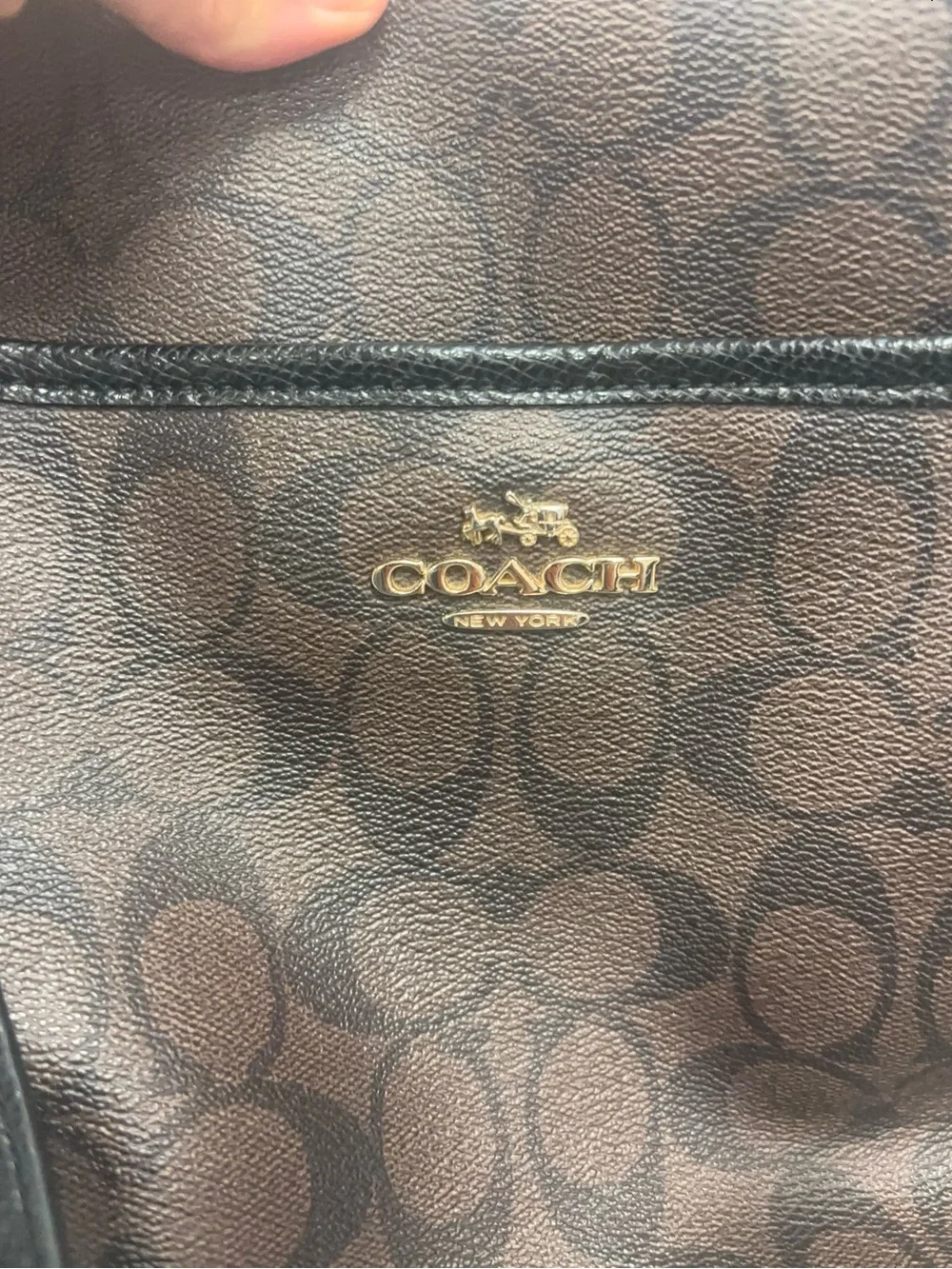 Coach Brown Signature Canvas Tote with Dark Leather Trim